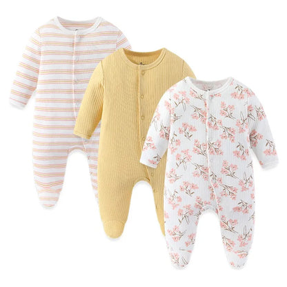 Kiddiezoom 3 Pcs/Lot Autumn Winter Unisex Cartoon Long Sleeve Baby Boy Girl Romper 100%Cotton Soft Newborn Jumpsuits Clothing