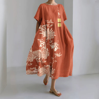 3D Digital-Print Short-Sleeve Casual Dress