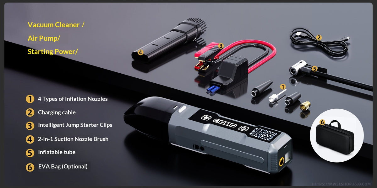 Multifunctional Cordless Car  Starter & Tire Inflator Vacuum Cleaner, High Power For Vehicles