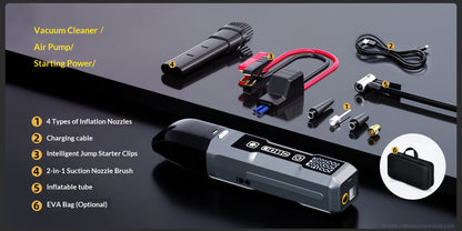 Multifunctional Cordless Car  Starter & Tire Inflator Vacuum Cleaner, High Power For Vehicles
