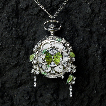 Couples Teal And Green Butterfly Animated Pocket Watch For Graduation Season