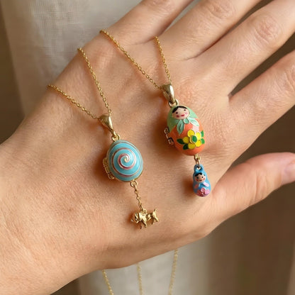 Colorful Dripped-Oil Egg Tumbler Puppy Pendant Necklace