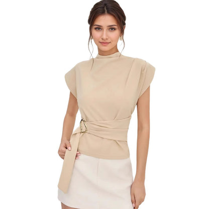 Minimalist European And American Half-high-neck Short-sleeve Top