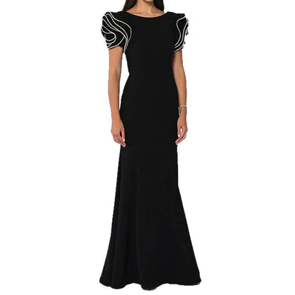 Round Neck Petal Sleeve Fishtail Skirt Dress