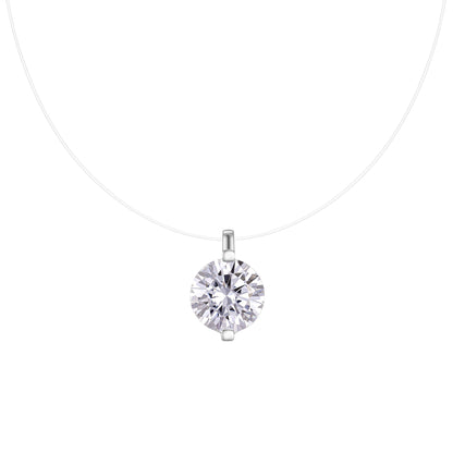 S925 Sterling Silver Invisible Necklace, 1&2&3ct D-VVS1 Moissanite Solitaire Pendant, Platinum Plated 40&46cm Chain, GRA Certified Gift Box