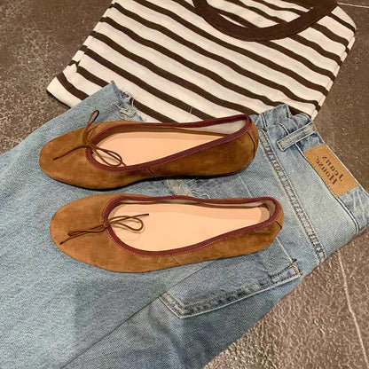 French-style Versatile Round-toe Low-cut Elegant Bow Flat Shoes