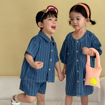 Children's Summer Denim Shirt Set