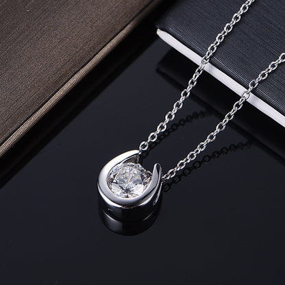 S925 Sterling Silver Minimalist Pendant Necklace, 1ct D-VVS1 Moissanite, Horseshoe Bezel Setting, Platinum Plated 38&41cm Chain, 2.4g GRA Certificate Gift Box