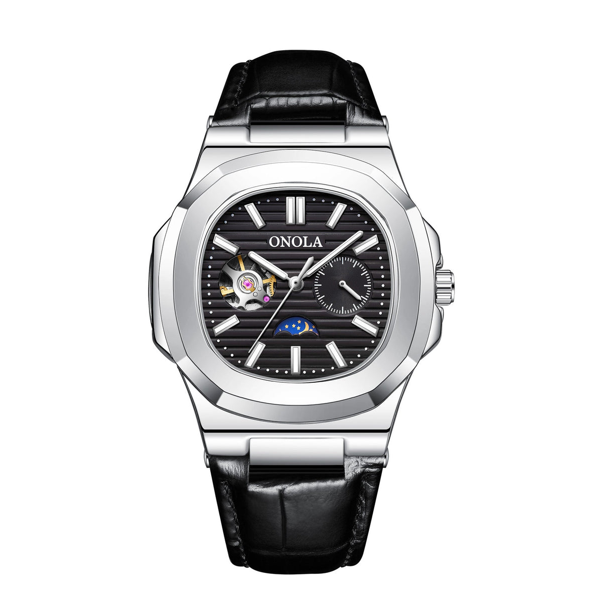 High-Quality Mechanical Watch Sun Moon And Stars Design Waterproof Leather Strap