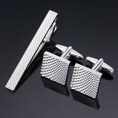 Gold And Silver Black Crystal Rose Enamel Pattern Batch Flower Tie Clip Cuff Buckle Set