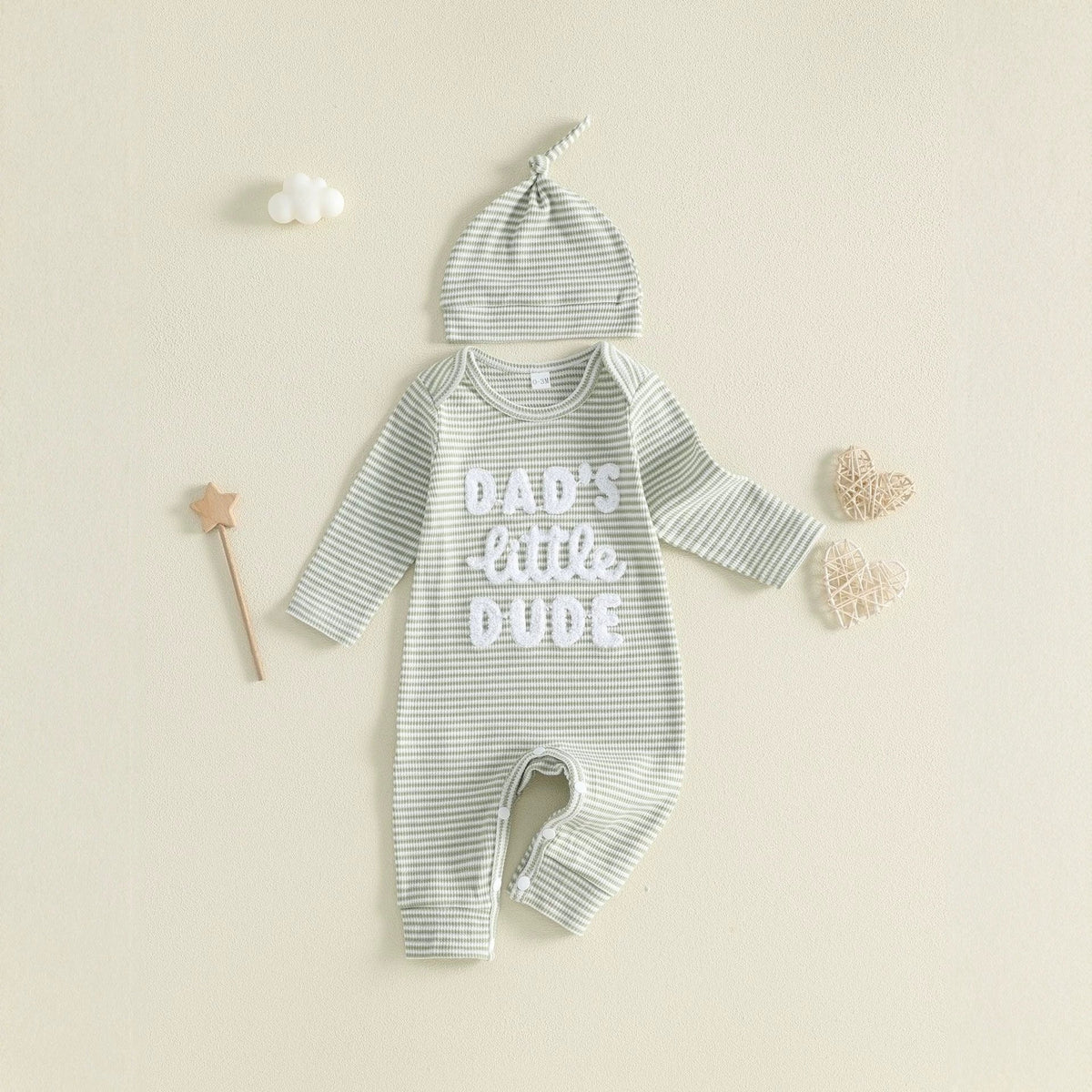 Baby Boygirl Towel-embroidered Striped Long-sleeve Onesie With Hood