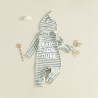 Baby Boygirl Towel-embroidered Striped Long-sleeve Onesie With Hood