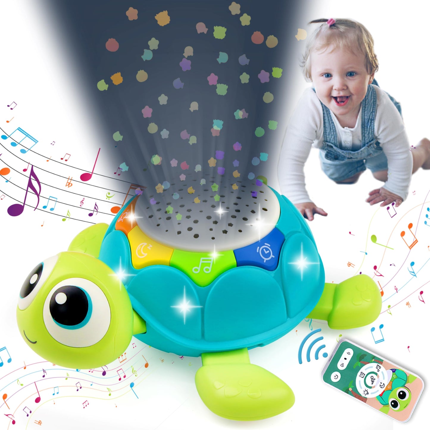 5 in 1 Musical Projector Turtle Crawling Toys | Tummy Time Infant Baby Toys - # BAGE81110021