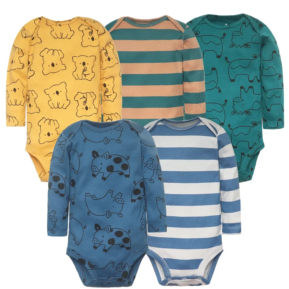 2026 New Baby Bodysuit 5PCS/Lot infantil Jumpsuit Boy Girls Clothes Long Sleeve 100% Newborn Body Bebe Clothing kids Costume