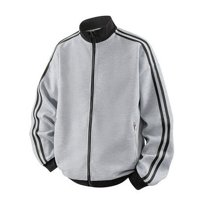 Striped Stand-Neck Preppy-Style Casual Sports Retro Jacket