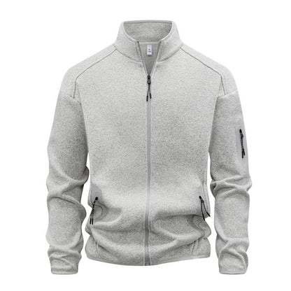 Zippered Pocket Long-sleeve Stand-collar Cardigan Sweatshirt