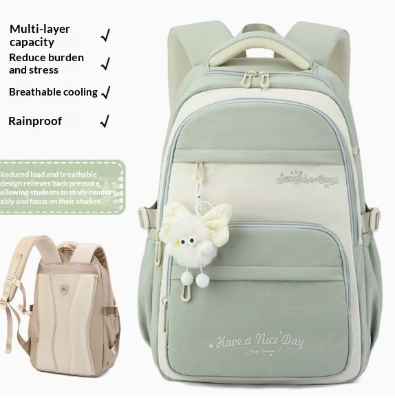 Three-piece Cartoon-print Set Junior High School Backpack Weight-reducing Campus Bag