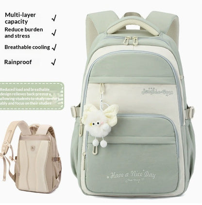Three-piece Cartoon-print Set Junior High School Backpack Weight-reducing Campus Bag
