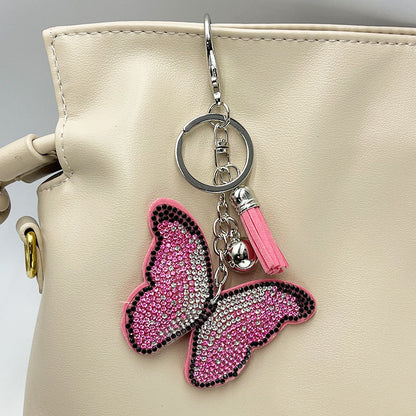 Diamond-Encrusted Butterfly Keychain Fashionable Tassel Bag Charm