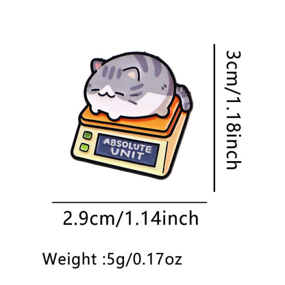 Cute Cartoon Weighing Cat Metal Brooch Minimalist Design