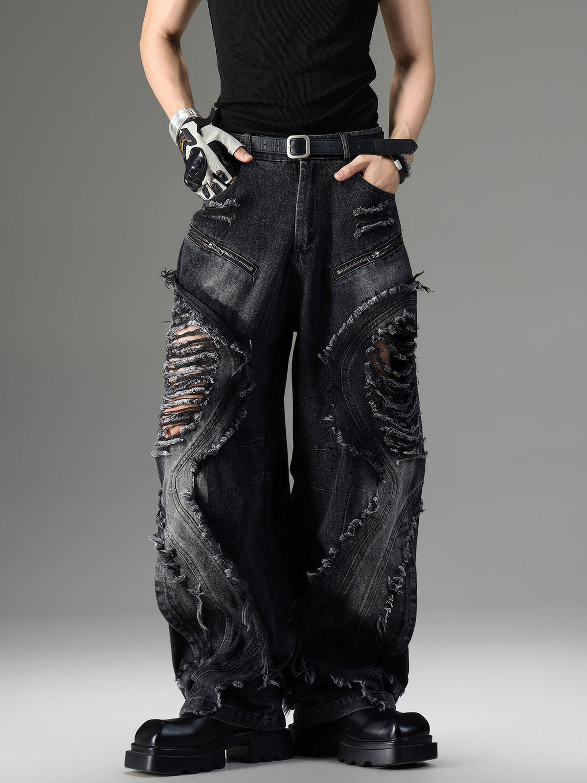 American-style Vintage Deconstructed Distressed Jeans