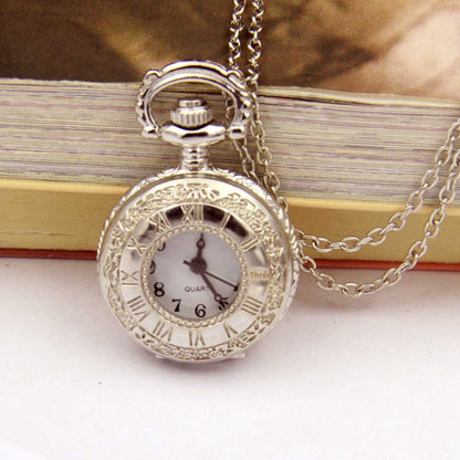 Creative Pocket Watch Necklace Silver Roman Digital Small Pocket Watch