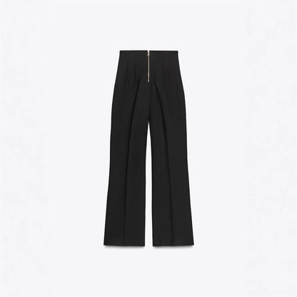 Retro Fashion Versatile Slimming High-waisted Pants With Zip Decoration