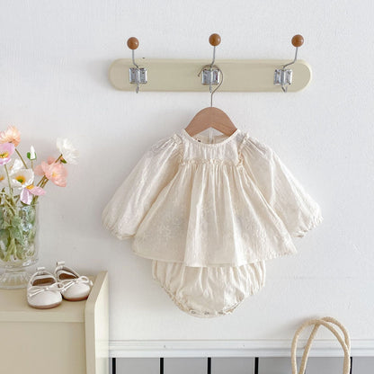 Embroidered Plaid Baby Girl Bloomers Set Cotton