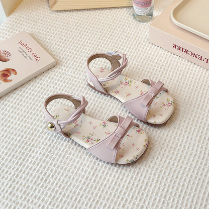 Summer New Korean-style Girls Princess Shoes With A Bow And A Strap Across The Foot
