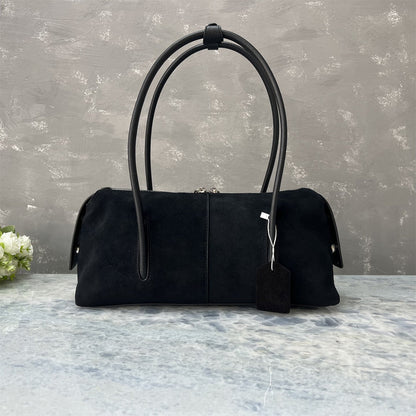 Suede Full-grain Leather Bowling-style Shoulder Bag