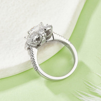 S925 Sterling Silver 2ct Princess Cut Moissanite Ring, D-VVS1 Cluster Halo With Split Shank, Platinum Plated US Sizes 5-9, GRA Certificate Gift Box