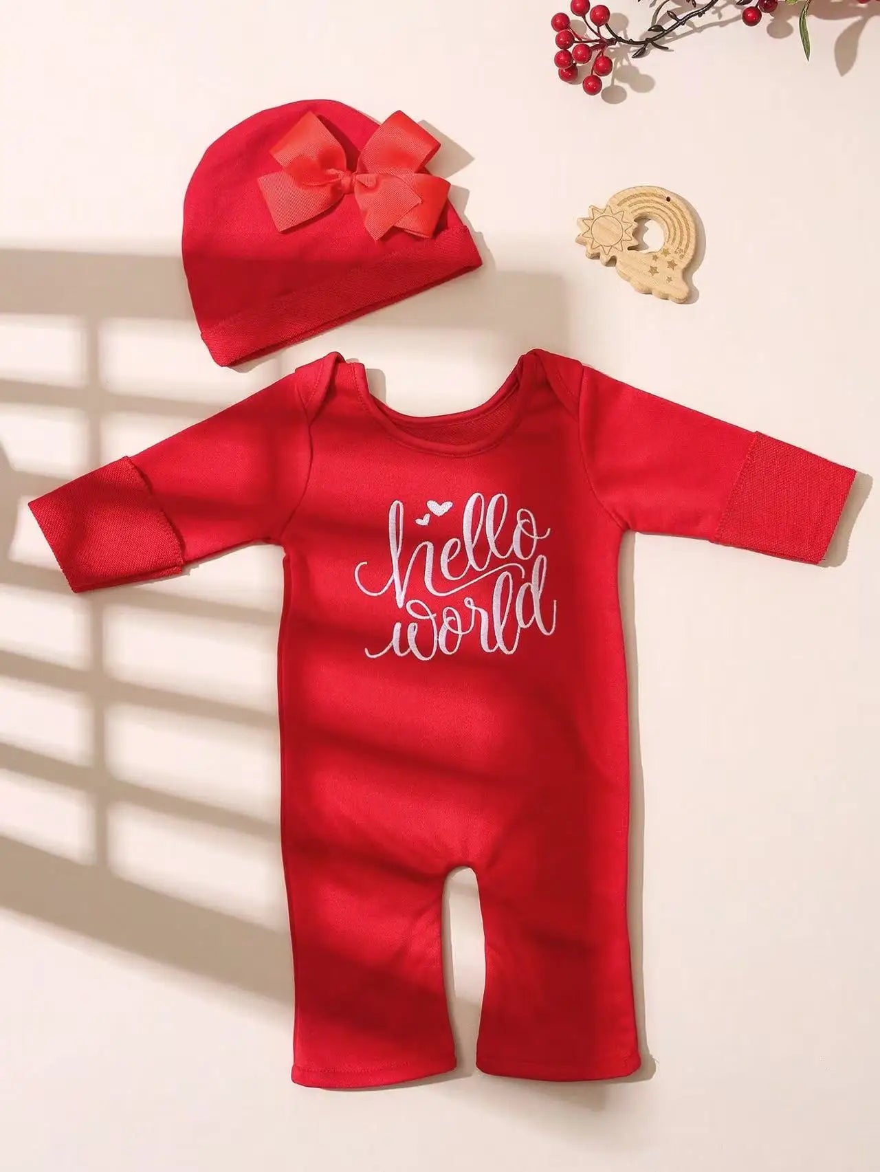 Ylsteed 2Pcs Newborn Photography Long Tleeves Romper Jumpsuit With Bow Hat Embroidery Baby Clothes Photography Props-HD