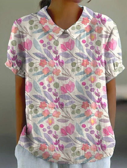 Stylish Digital-print Lapel Short-sleeve Shirt