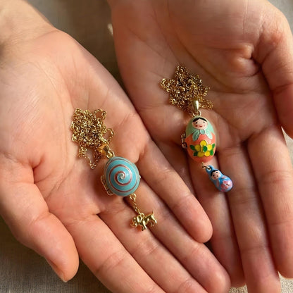 Colorful Dripped-Oil Egg Tumbler Puppy Pendant Necklace