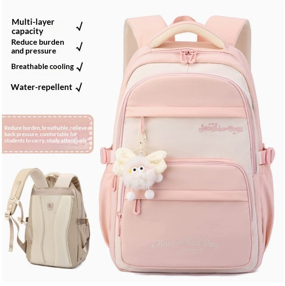 Three-piece Cartoon-print Set Junior High School Backpack Weight-reducing Campus Bag