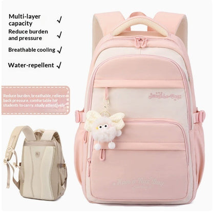 Three-piece Cartoon-print Set Junior High School Backpack Weight-reducing Campus Bag