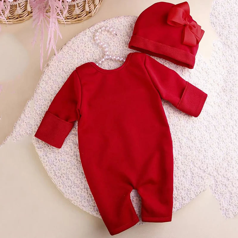 Ylsteed 2Pcs Newborn Photography Long Tleeves Romper Jumpsuit With Bow Hat Embroidery Baby Clothes Photography Props-HD