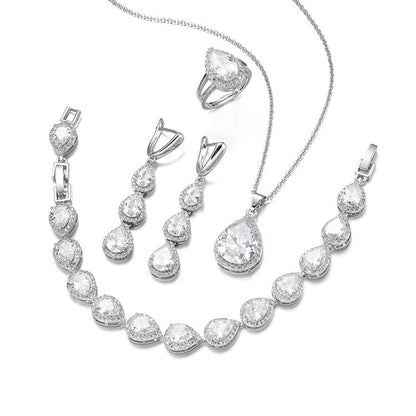 Water Drop Long Necklace Earring Ring Bracelet Ornament Suit