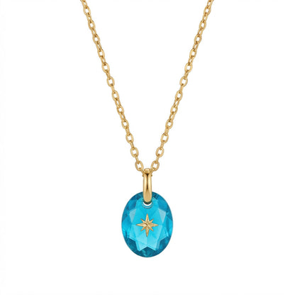 Vintage-style Natural Stone Twelve Zodiac Birthstone Star Pendant Titanium Steel Necklace