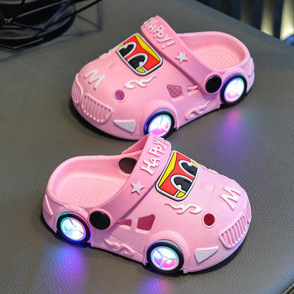 Childrens Car-Shaped Glowing Non-Slip Soft-Soled Slippers