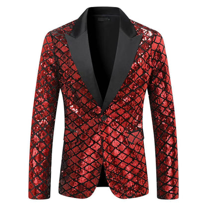 Stage Banquet Host Party Diamond-Shaped Sequin Suit Tuxedo Coat