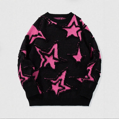 American-style Vintage Star Jacquard Sweater