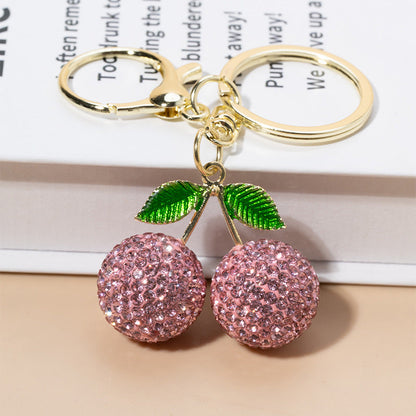 Creative And Cute Diamond-studded Little Cherry Keychain