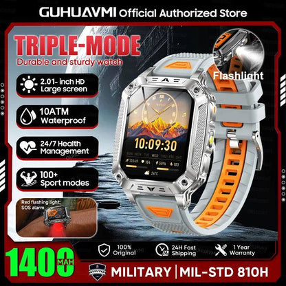 New Military 1400mAh Battery Smart Watch With LED Flashlight