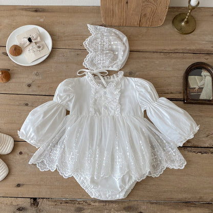 Infant And Toddler Lace Romper Onesie And Triangular-clinched Crawling Suit