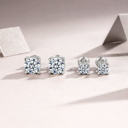 S925 Sterling Silver Moissanite Stud Earrings, 0.5&2ct D-VVS1 4-Prong Basket Pave With Screw Backs, GRA Certificate Gift Box
