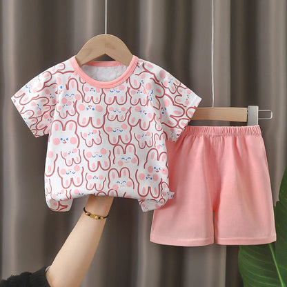 Baby Girl Summer Outfit Set Short Sleeve T-shirt And Shorts Children's Clothing Ages 0-4T