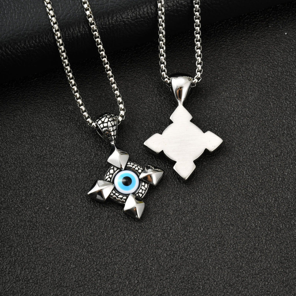 Stainless Steel Devils Eye Cross Pendant Necklace