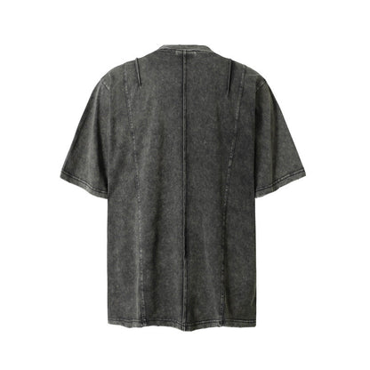 High Street Retro Workwear Zipper Pocket Decoration Washed Distressed Short Sleeve