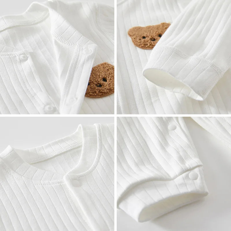 2025 Spring Baby Romper Solid Color Bear Jumpsuit Cotton Autumn Newborn One-Pieces Clothing for Boys Girls Infant Onesie 0-18M